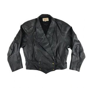 Adler Womens Black Leather Shawl Collar Bomber Motorcycle Jacket Size‎ L